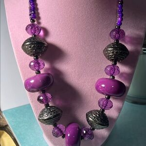 Purple and Silver Beaded Necklace